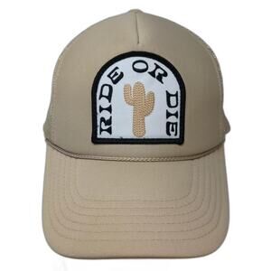 Local Beach Trucker Hat Beige Black Ride or Die Cactus Patch OS Hat Adjustable